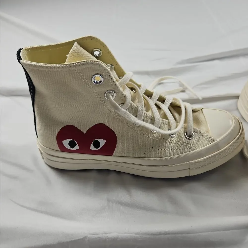 Unisex M4 W6 Chuck 70 High Milk White CDG Heart Sneakers by Converse